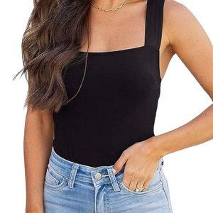 REORIA Womens Sexy Square Neck Sleeveless Tank Tops Bodysuits Clubwear